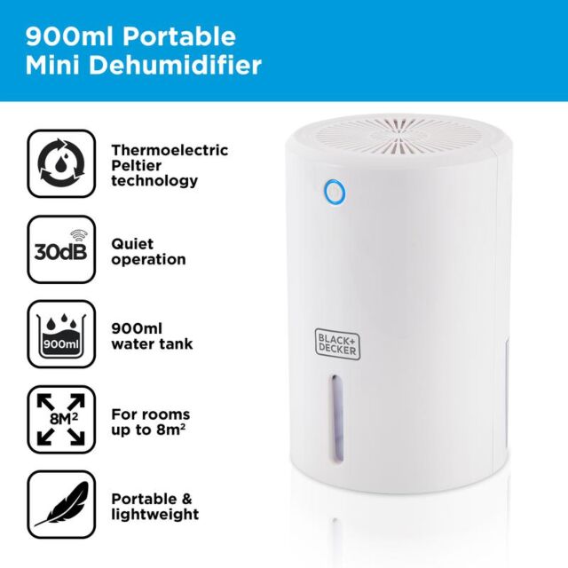 Black + Decker BXEH60001GB 900Ml Compact Dehumidifier White