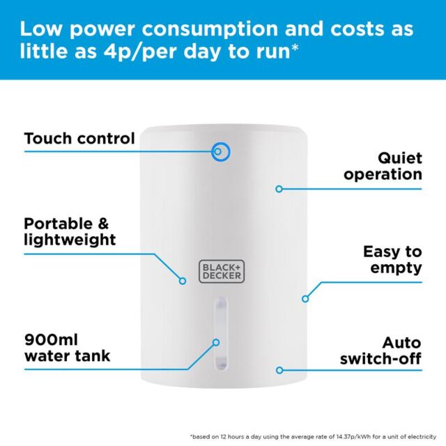Black + Decker BXEH60001GB 900Ml Compact Dehumidifier White