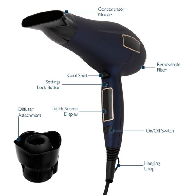 Carmen C81064BC Twilight Led Hair Dryer Blue/Champagne