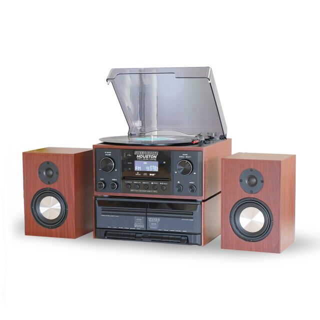 Steepletone HOUSTON SILVER Music System With Turntable/Cd/Dab+ Radio/Bluetooth & Twin Cassette