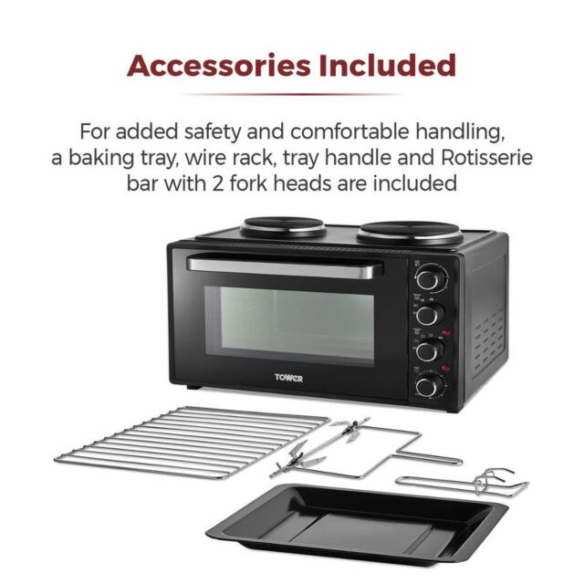 Tower T14045 42 Litre Mini Oven With Hotplates Black