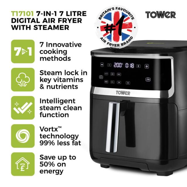 Tower T17101 Vortx 7 Litre Steam Air Fryer Black