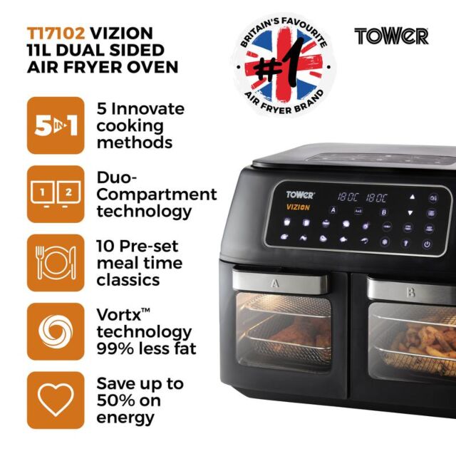 Tower T17102 Vortx Vizion Express Dual 11L Air Fryer 