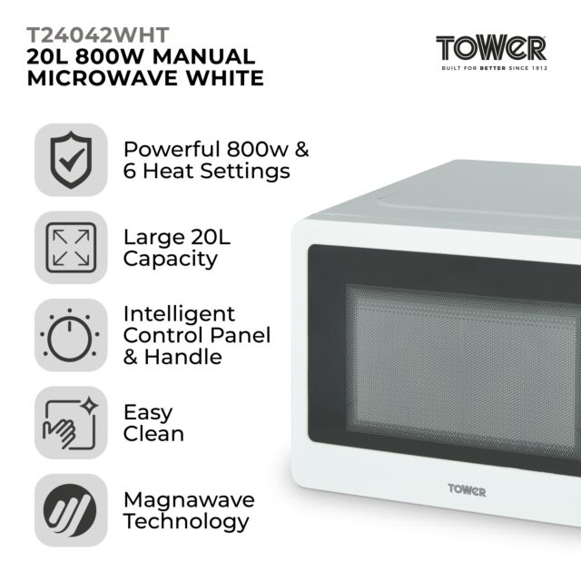 Tower T24042WHT 20 Litre 800W Manual Microwave White